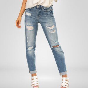 Judy Blue High Rise Distressed Boyfriend Cuffed Jeans Size 0/24